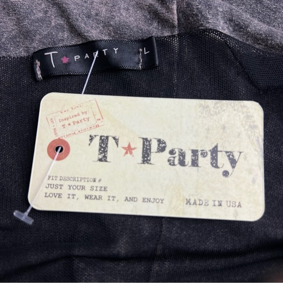 T PARTY Mixed Fabric Black & Grey V Neck Top L - Picture 8 of 9